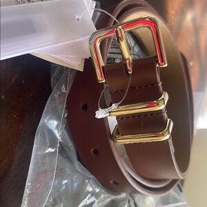 Brown Leather Belt with Gold Buckle